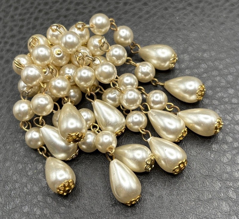 Vintage Faux Pearl Chandelier Cascading Waterfall Dangle Brooch Gold Tone