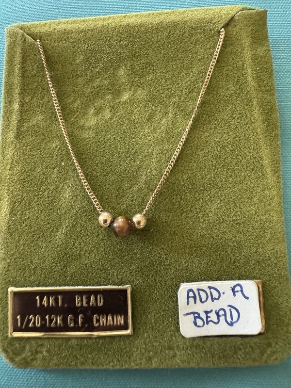 Vintage 60’s/70’s Add A Bead 16 Inch Tiger Eye And 14k Gold Beads
