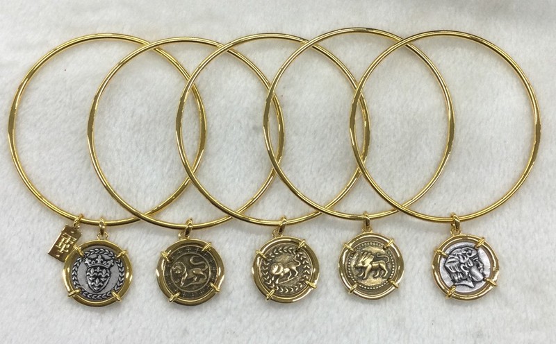 Elizabeth Taylor Greco-Roman Gold Tone Bracelets w/Coin Charms c5 gallery