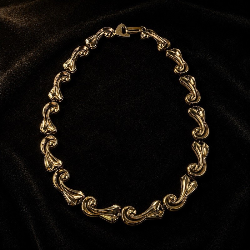 Vtg Gold Tone Scroll Link Necklace 14” Choker Statement Necklace Unbranded
