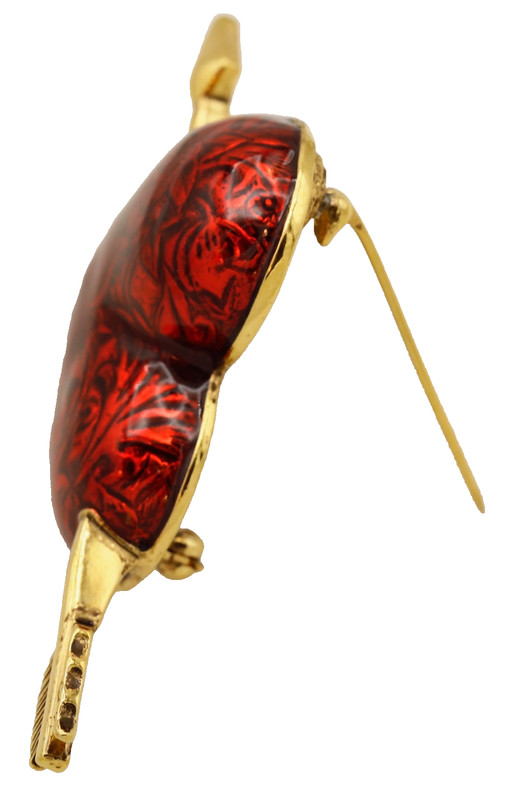 Avon Signed Guilloche Hearts Afire Brooch Pin Puffy Signed Gold Tone Red 1995/6 gallery