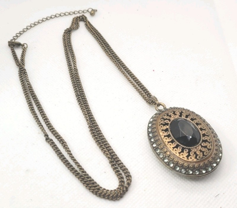 Vintage Brass Chain Necklace With Pedant 32in.