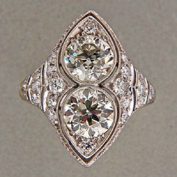 Vintage Art Deco 2.94CT Lab Created Two Stone Antique Ring 14K White Gold Finish gallery