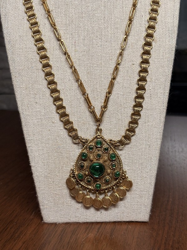 Vintage Eclectic Revival Style Necklace Artistic Bar Chain Double Chain 20in
