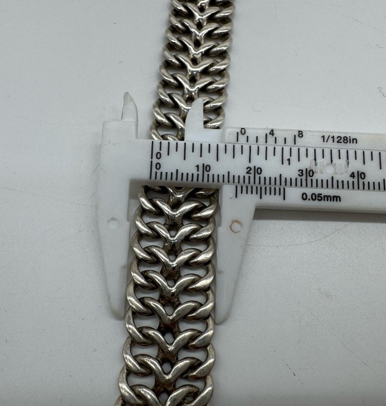 Vintage Taxco TS-55 Mexico 925 Brutalist Double Curb Link 22mm 8" Chain Bracelet gallery