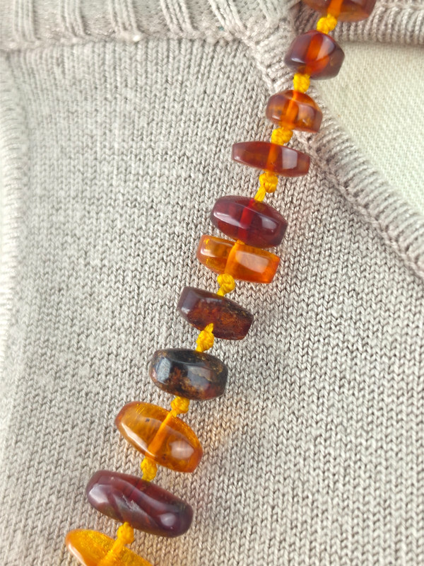 Victorian Natual Baltic Honey Amber Nugget Hand Knotted Graduated Beads Necklace gallery