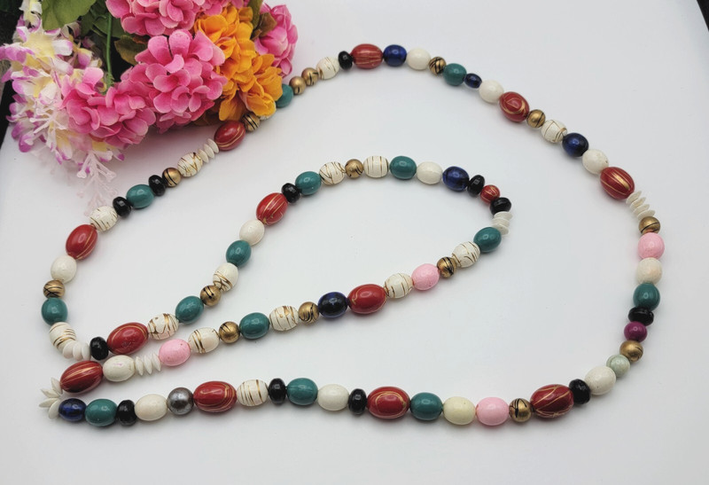 Vintage Colorful Lucite Beaded Necklace 48 Inch Continuous Strand
