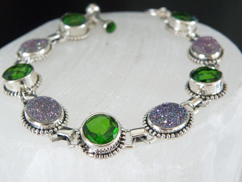 Vintage Sterling Silver 925 Crystal Quartz Station Gemstone Bracelet 7” - 8” gallery