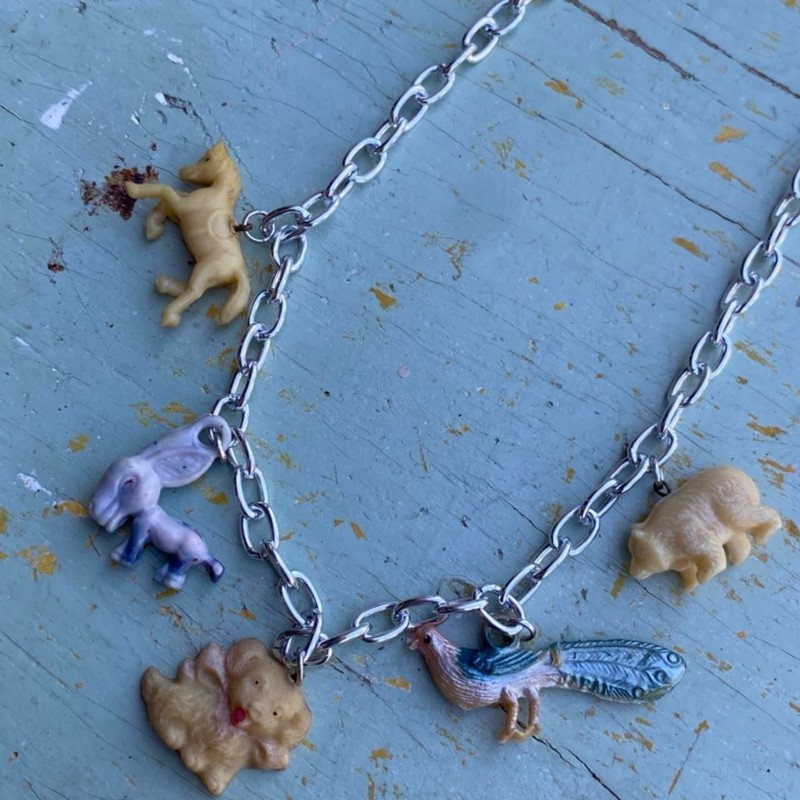 vintage cracker jack charms on sterling silver plated cable chain necklace gallery