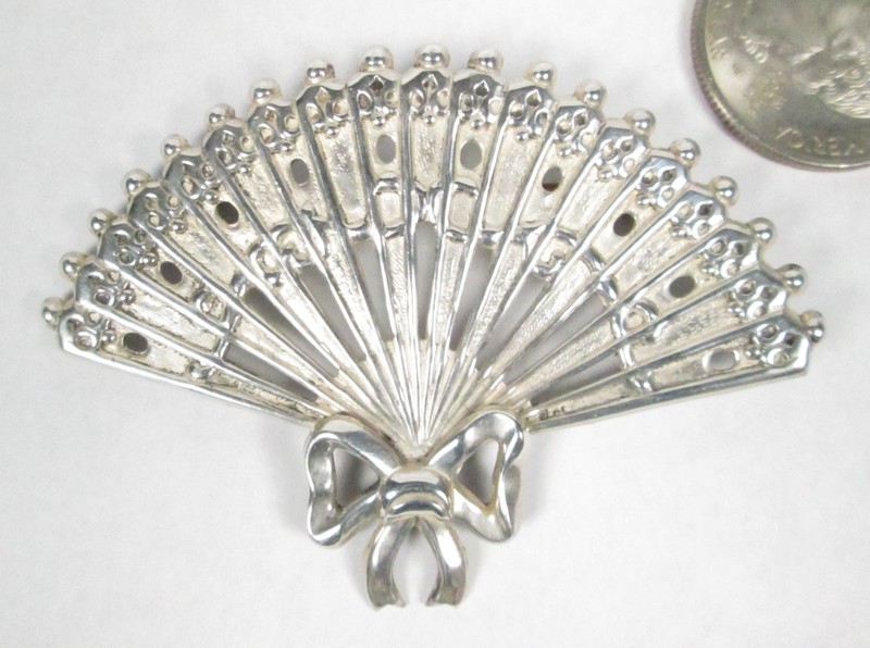 VTG Sterling Silver – LANG Swan S Hallmark Filigree Fan Brooch Pin – 11.5g