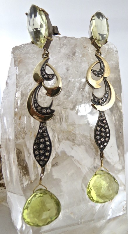 Certified Natural Lemon Quartz 83.63ct Sterling Silver 18k Victorian Earrings gallery