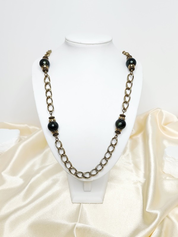 Vintage Gold Tone Chain Link Bead Necklace - Continuous, 32" gallery
