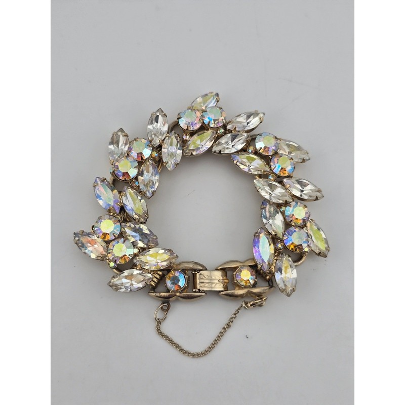 Vintage Julianna D&E DeLizza & Elster AB Rhinestone Link Bracelet Gold Tone
