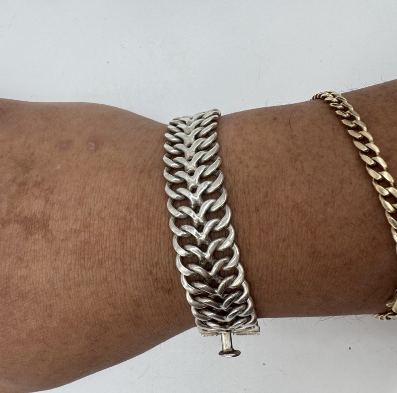 Vintage Taxco TS-55 Mexico 925 Brutalist Double Curb Link 22mm 8" Chain Bracelet gallery