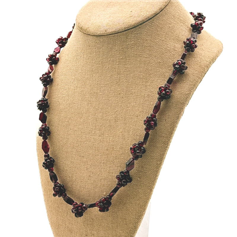Genuine 1950s Estate Bohemian Garnet “Grape” Cluster Continuous Necklace 27″
