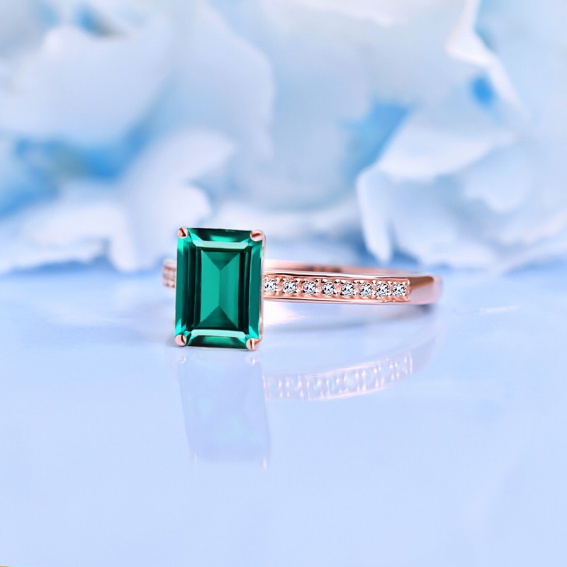 Octagon 8X6MM Emerald Engagement Ring Anniversary Gift For Her Women PromiseRing gallery