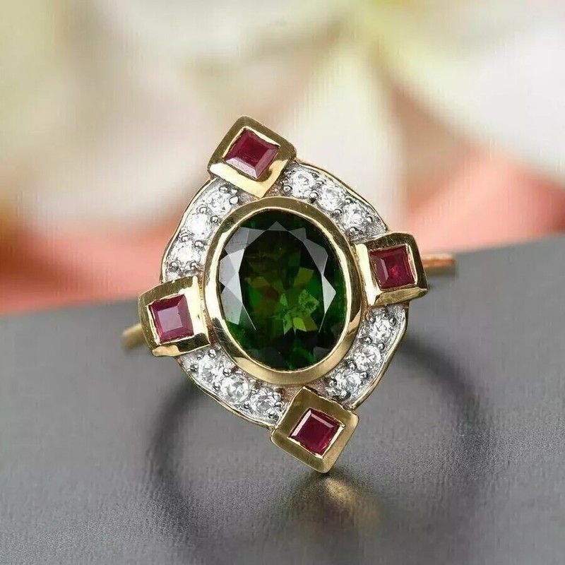 Art Deco Style 3.0Ct Lab-Created Emerald Engagement Wedding Ring 14K Gold Finish