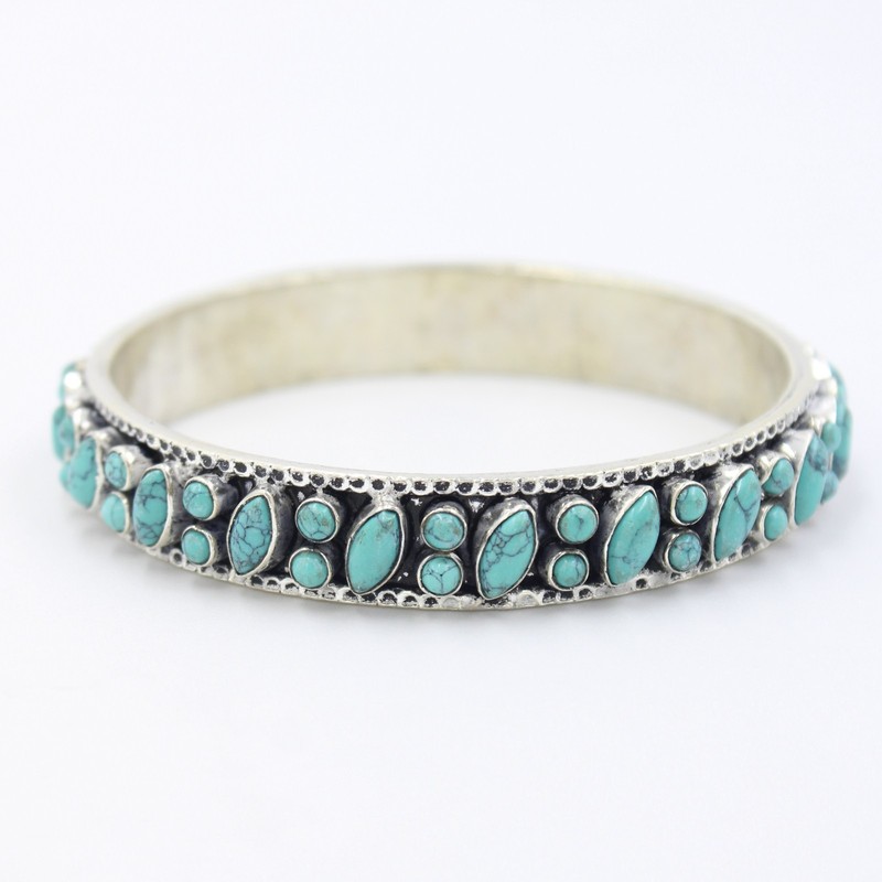 Vintage Natural Turquoise Slip On Bangle Bracelet in Sterling Silver 7.25 Inch gallery