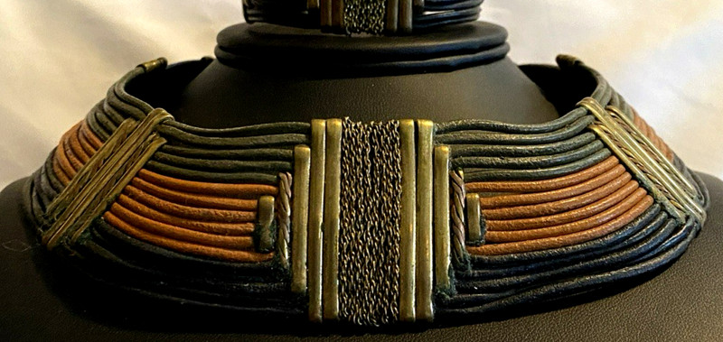 VTG Alexis Kirk 70’s Egyptian Style Tribal Leather & Metal Necklace & Bracelet gallery