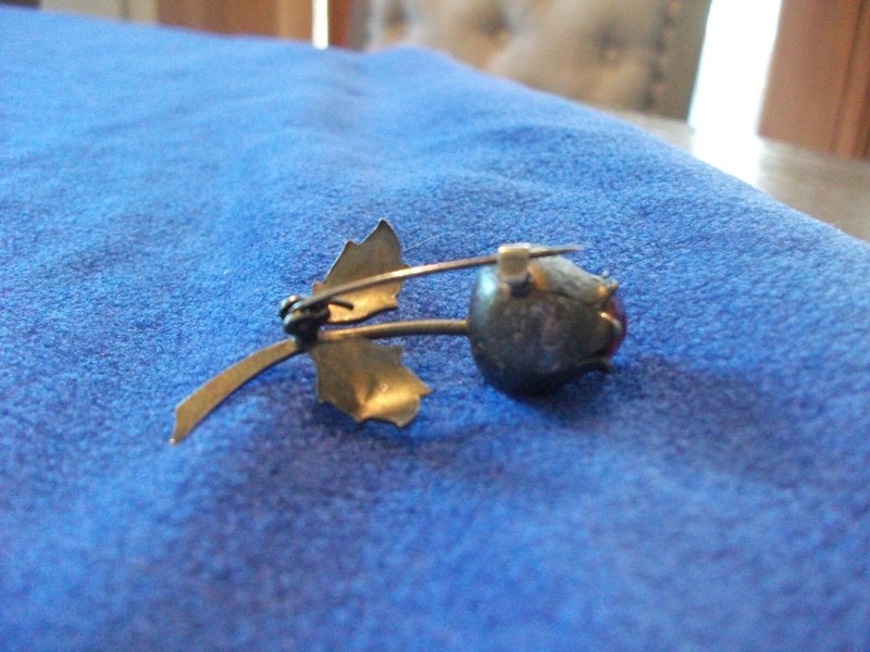 Vintage silver flower tulip or rosebud w/ ruby red glass stone brooch / pin gallery