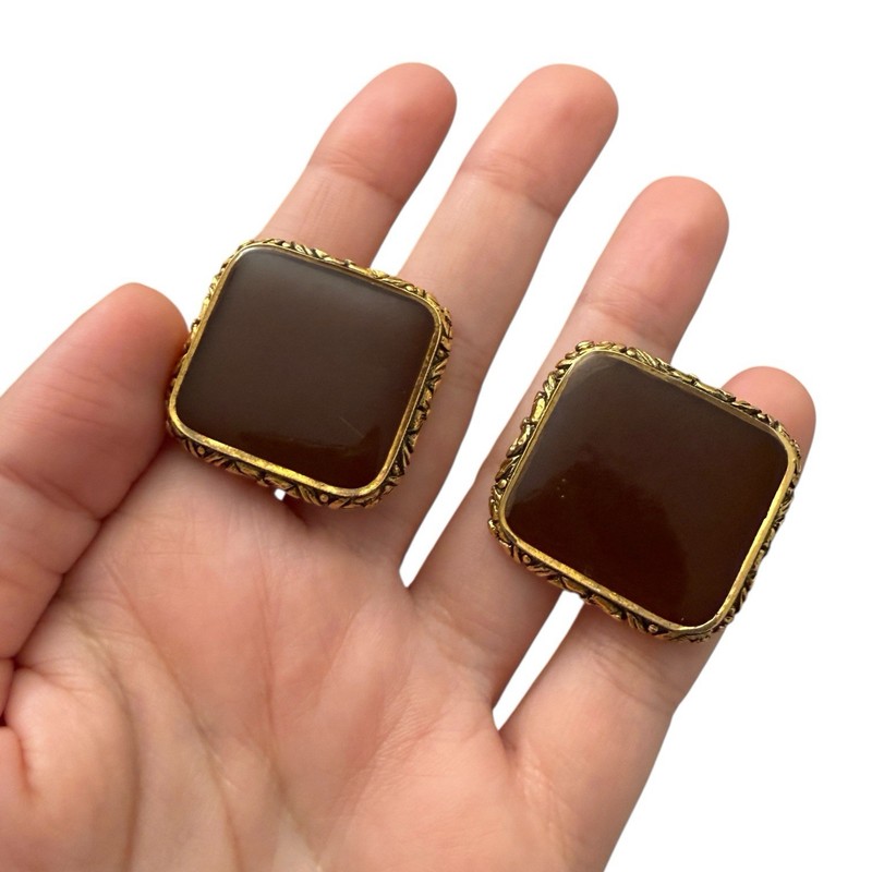 Vintage Square Red Gold Metal Bullet Back Cufflinks for Men