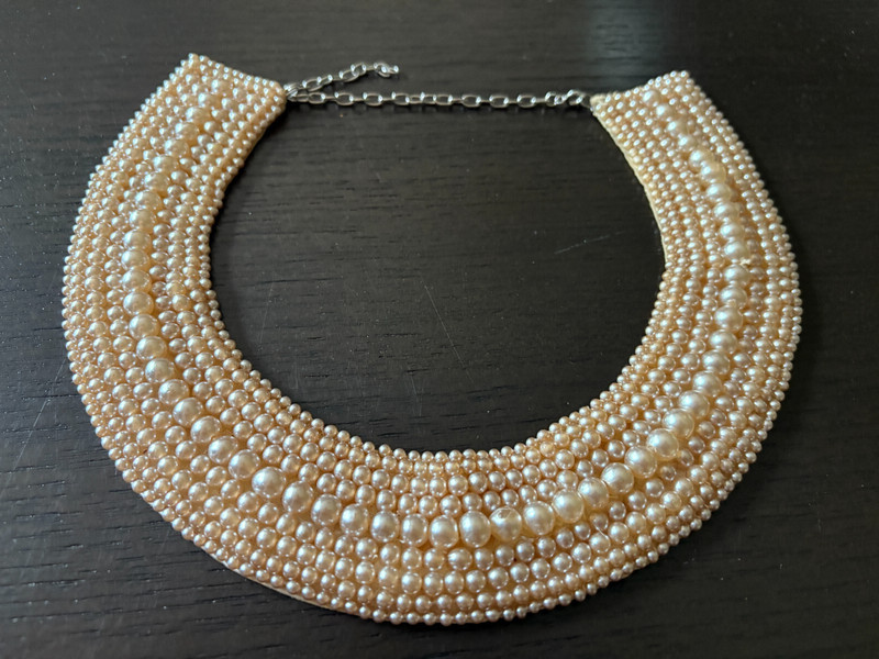 Vintage Collar Chocker Necklace Multi Row Faux Pearl Satin Backed Adjustable