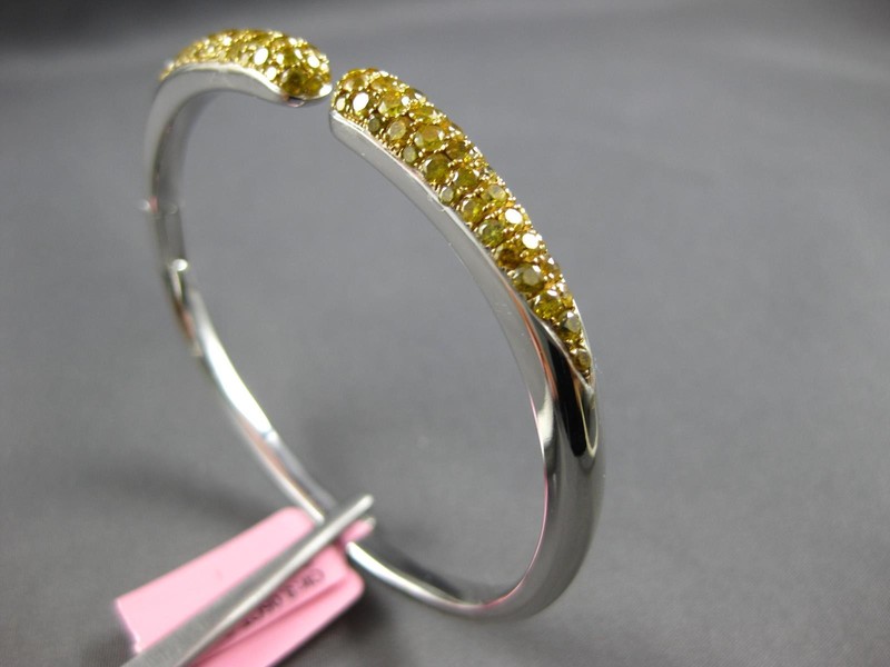 3.05CT INTENSE FANCY YELLOW DIAMOND 18KT WHITE GOLD 3D CUFF FUN BANGLE BRACELET gallery