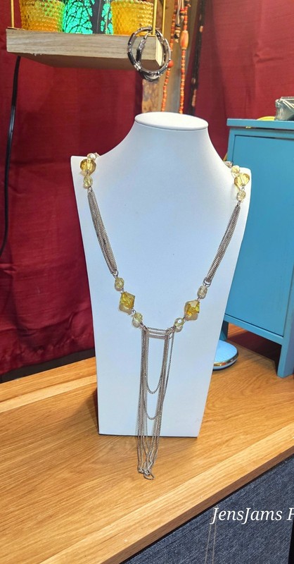 Antique Edwardian Graduated Citrine and Rock Crystal Bead Long Silver Necklace gallery