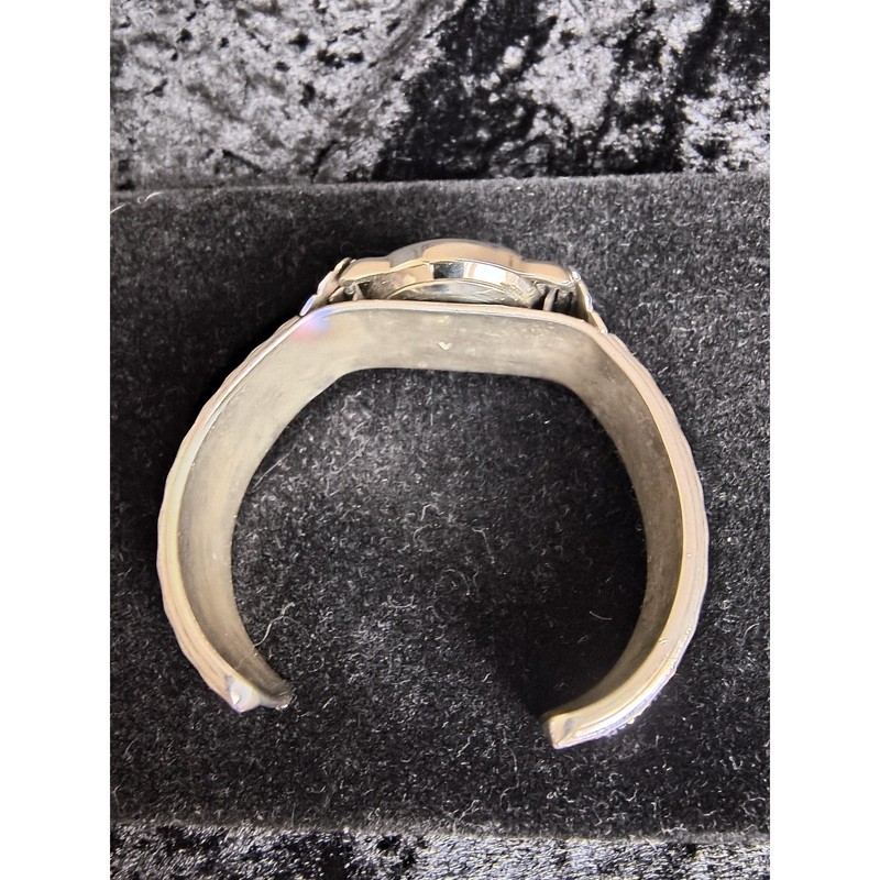 Sterling Silver Southwest Watch Cuff, Black Onyx Accent, Legacy Face, Signed V gallery