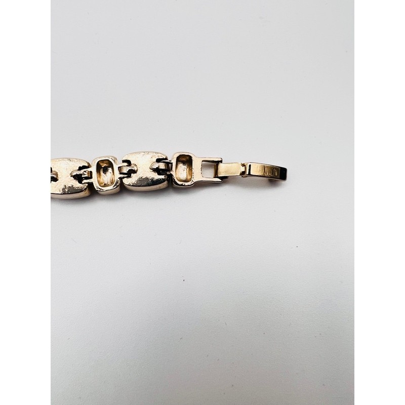 Vintage Gold Tone Textured Rectangular Link Bracelet 7.5 Inch Fold Over Clasp gallery
