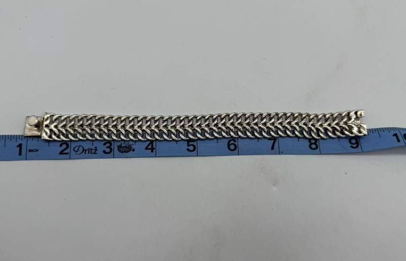 Vintage Taxco TS-55 Mexico 925 Brutalist Double Curb Link 22mm 8" Chain Bracelet gallery
