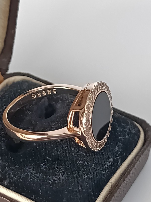 Vintage 1990s 14 Ct Rolled Gold Black Onyx Ring Size UK R US 8 1/2 - Hallmarked! gallery