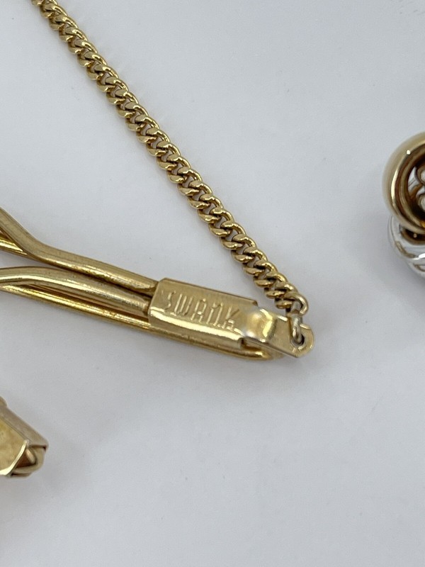 Swank cufflinks and tie clip set gold and silver tone knot bullet back gallery