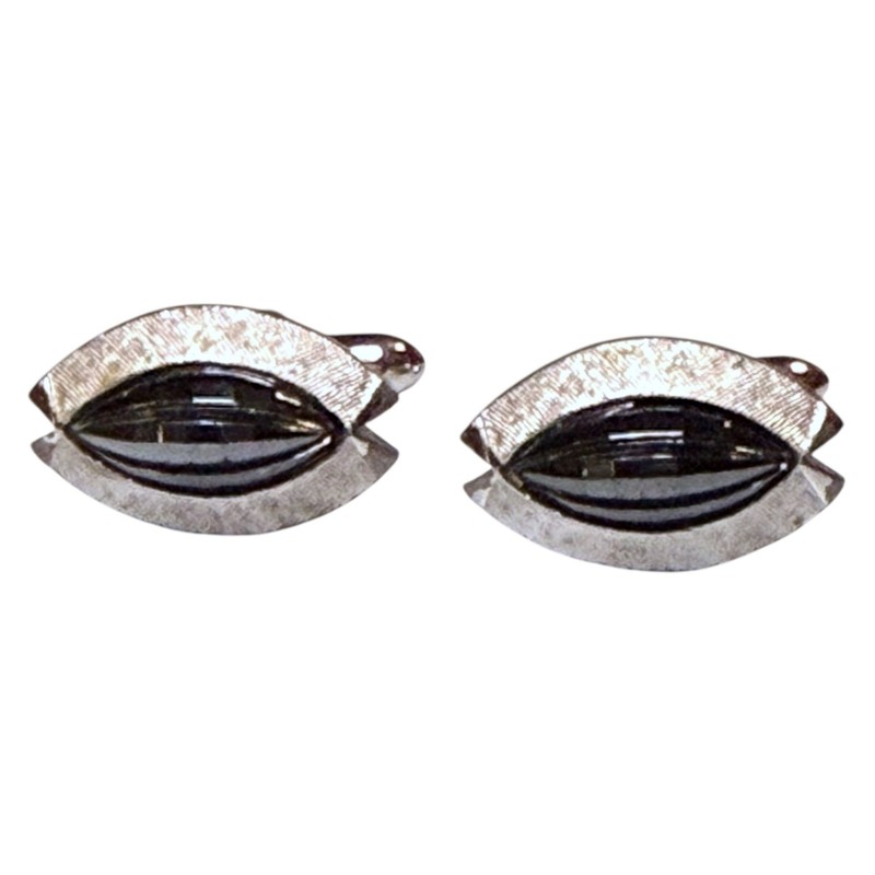 Vintage Swank Cufflinks Mens Silver Tone Faceted Eye Bullet Back MCM gallery