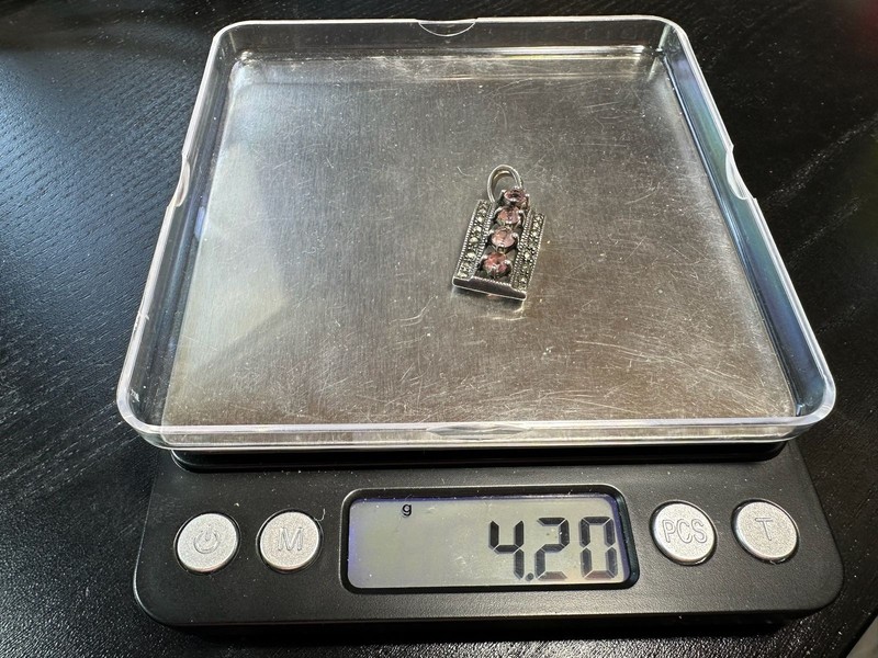 4.20g Vintage Sterling Silver 925 Pink Faceted Round Pendant Rectangle M gallery