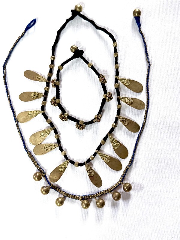 Unique Artisan crafted Brass and Rope Set of Necklace and Anklet