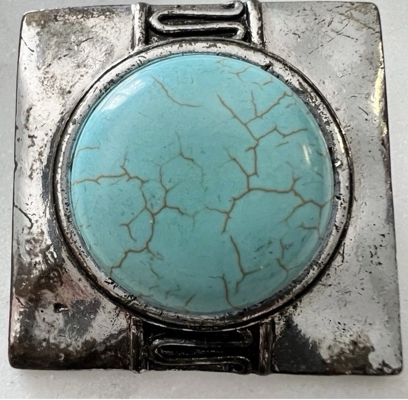 Vintage Turquoise Howlite and Silver Tone Square Collar Clip Brooch gallery