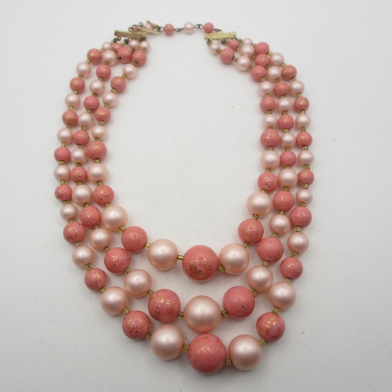 Vintage Beaded Necklace Layered Pink Japan 15 inch gallery