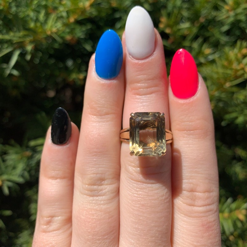 14k Gold Handwrought Emerald Cut Genuine Natural Smoky Quartz Ring (#J6607) gallery