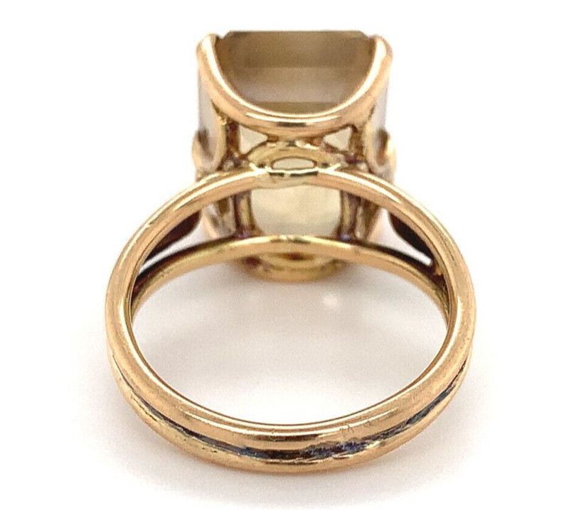 14k Gold Handwrought Emerald Cut Genuine Natural Smoky Quartz Ring (#J6607) gallery