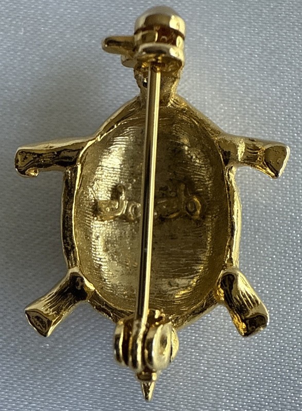 Vintage Turtle Brooch Black Green Red Enamel and Gold Tone Tortoise Pin EUC gallery