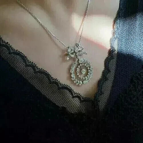 3Ct Vintage Art Deco Style Lab Created Diamond 14K White Gold FN Wedding Pendant gallery