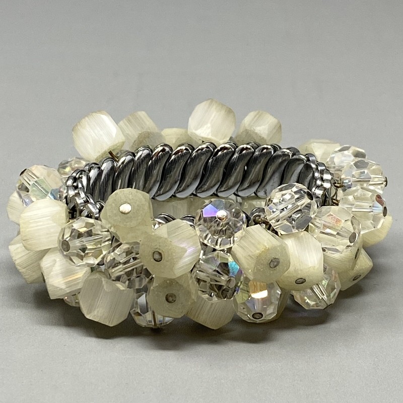 Satin Glass Bracelet Expansion Atlas Cha Cha Aurora Borealis Beads Chunky 7.5" gallery