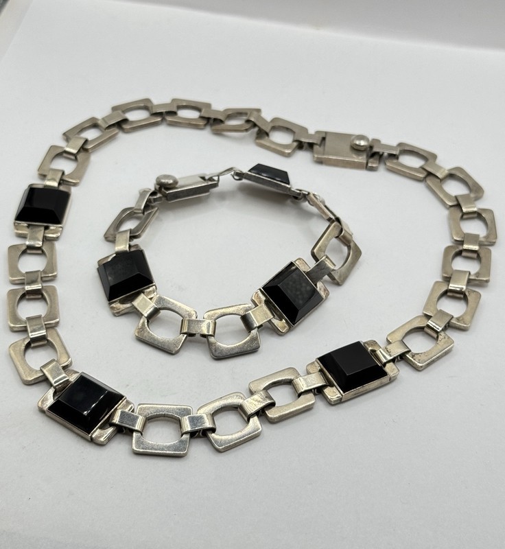 Vintage Taxco Mexico 925 Sterling Silver Convertible Necklace Bracelet Set 140g