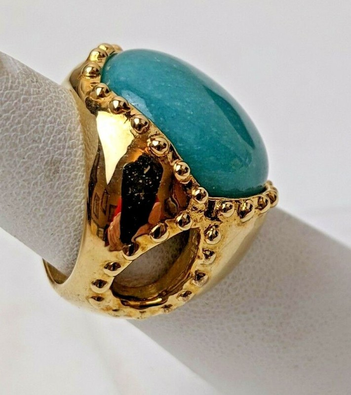 18K Gold Over 925 Sterling Silver Azurite Statement Ring Size 5 Itaor Italy gallery