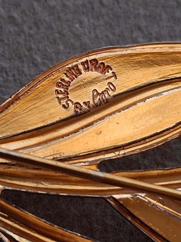 Sterling Craft Coro gold over silver. Tulip brooch w/yellow stones gallery