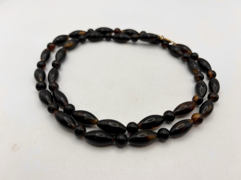 Two Natural Tortoise Shell Beaded Necklaces Horn Vintage Gold filled clasps gallery