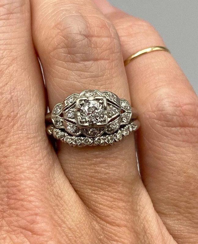 2Ct Round Cut Stone Vintage Art Deco Wedding Bridal Ring Set 14Kt White Gold Fn
