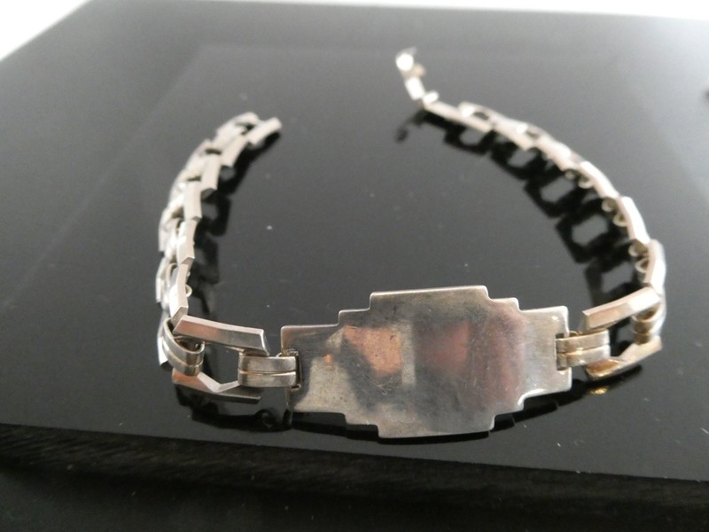Art Deco Vintage Sterling Silver 925 Linked BLANK ID Bracelet Size 7.25" gallery