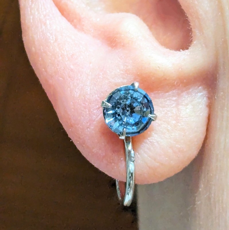 Vintage Blue Solitaire Rhinestone Earrings Screw Back Wedding Minimalist Jewelry